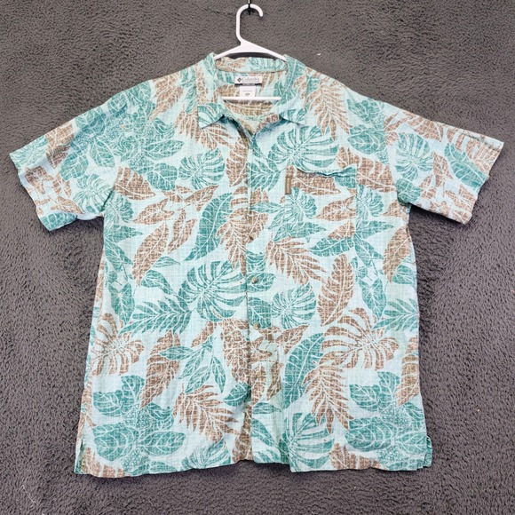 Columbia Button Up‎ Shirt Tropical Leaf Print Short Sleeve XXL - Picture 1 of 6
